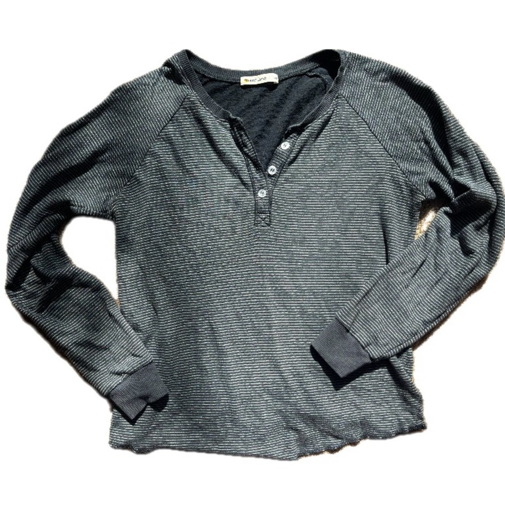 Marine Layer Double Layer Knit Long Sleeve Henley Grey White Stripe XS